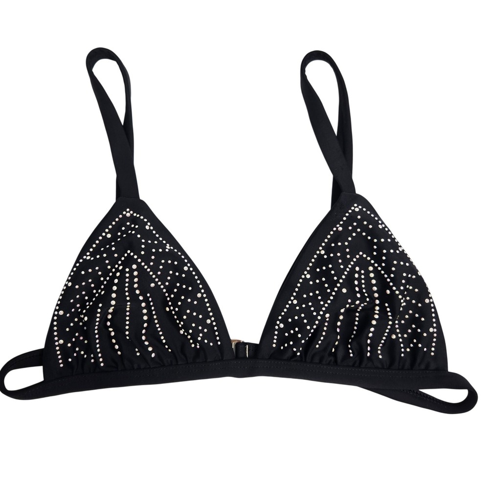 BEACH RIOT Size M Black Rhinestone Triangle Bikini Top‎ Swimwear